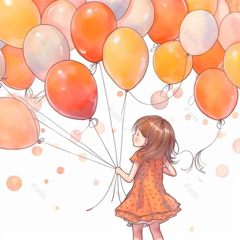 侧后方一个女孩小孩欢乐左手抓气球飘起来纯洁可爱插画,插画/手绘图,插画/手绘图库,插画/手绘图下载,插画/手绘